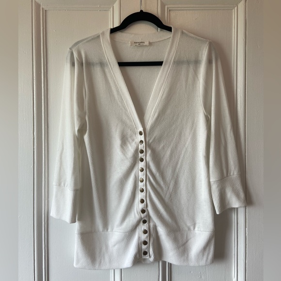 🌟 3 FOR $10 🌟  Zenana white fine knit 3/4 sleeve cardigan with snap closure - Picture 1 of 5